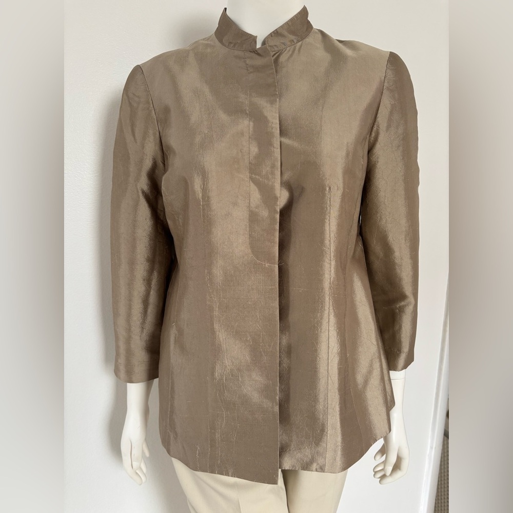 Kate Hill Tan  Gold 100% Silk Jacket Top